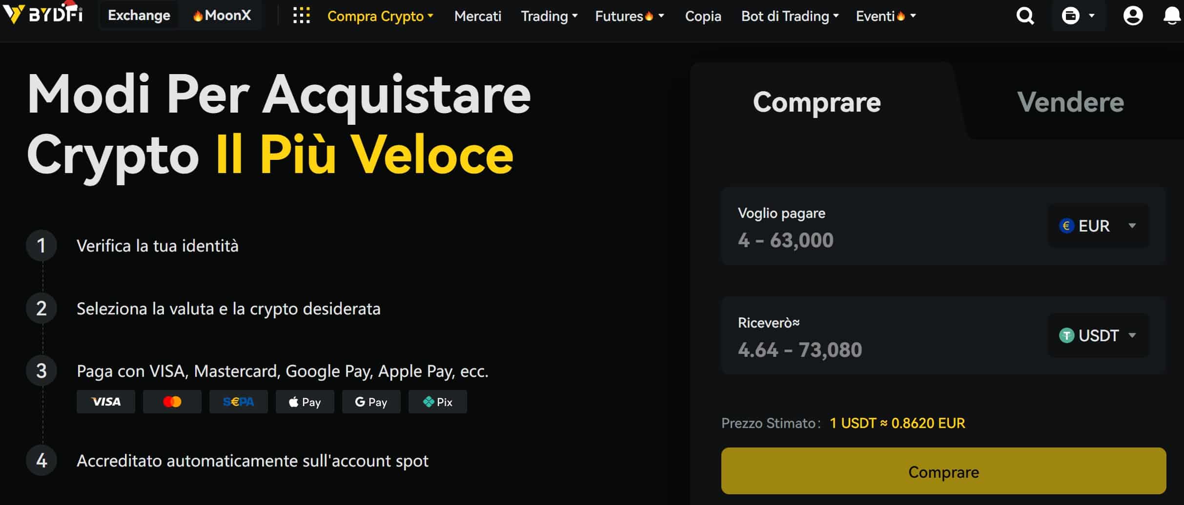 BYDFi - piattaforma acquisto criptovalute