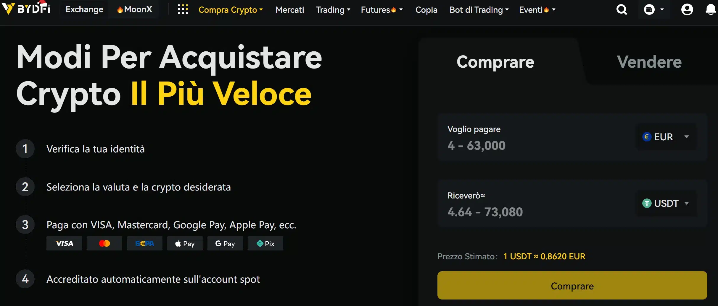 BYDFi - piattaforma acquisto criptovalute
