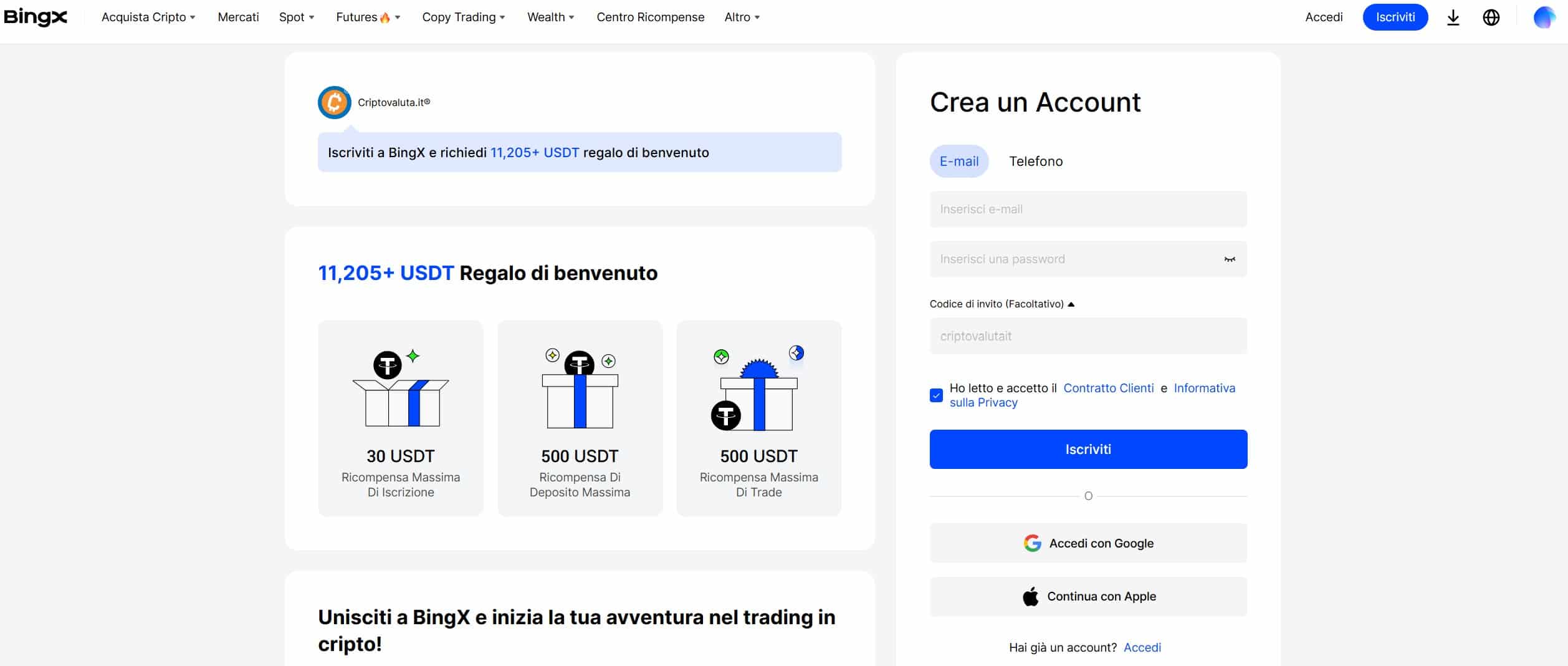 Campagna BingX estrazione - registrazione