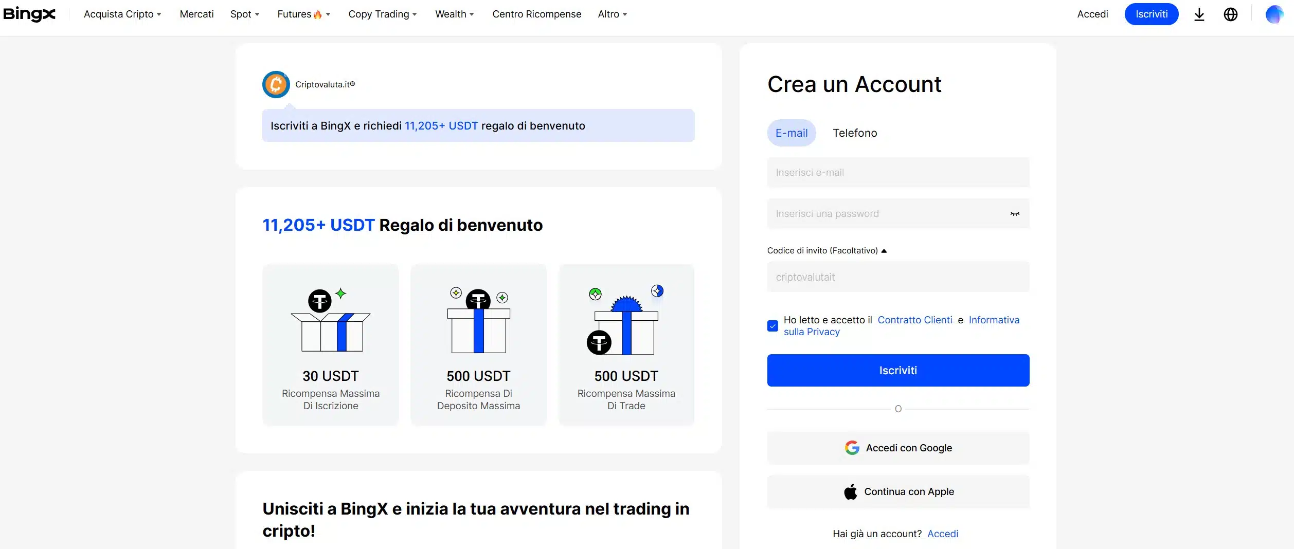 Campagna BingX estrazione - registrazione