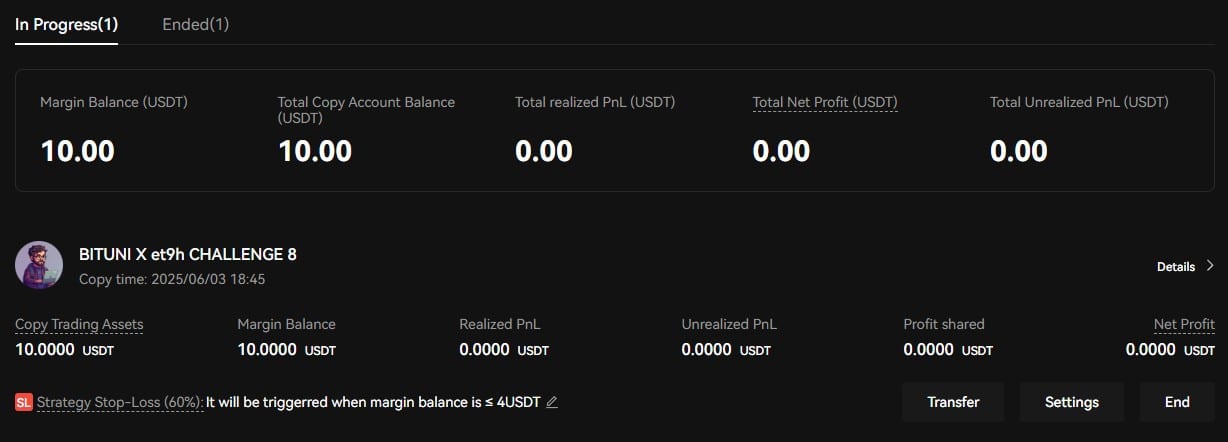 Copy Trading Bitunix - monitoraggio posizioni