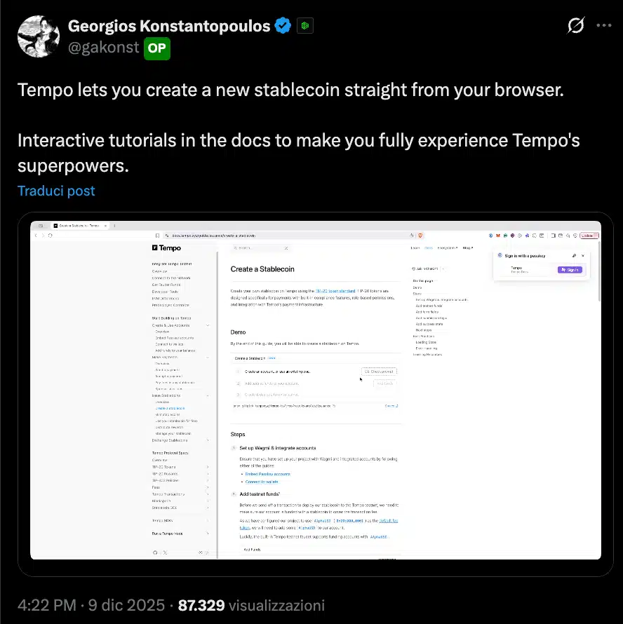 Tempo funzione stablecoin