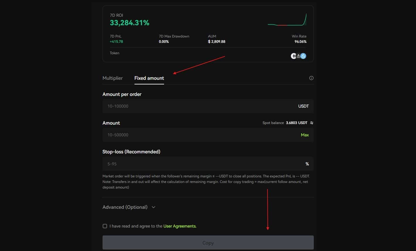 Modalità Fixed Amount su Bitunix Copy Trading