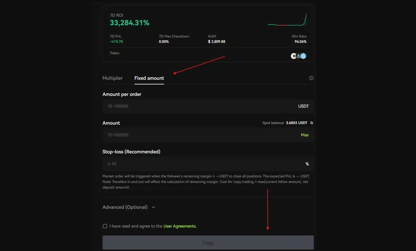 Modalità Fixed Amount su Bitunix Copy Trading