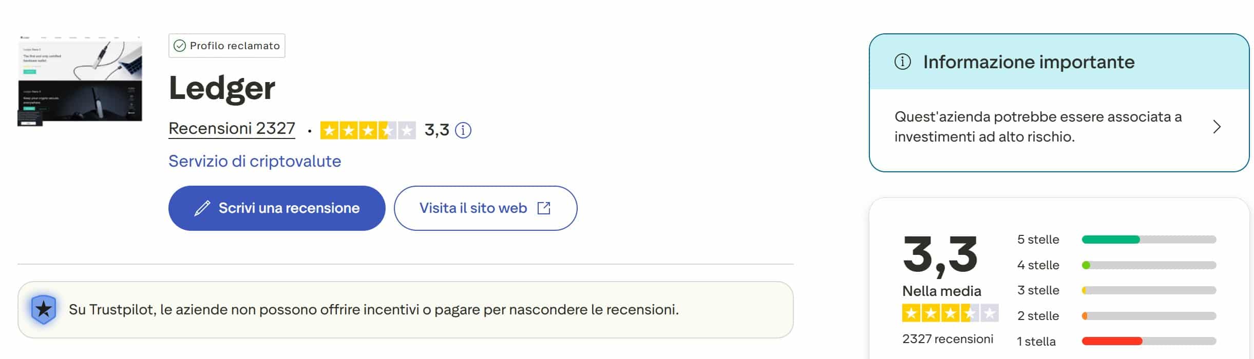 Ledger Flex su TrustPilot