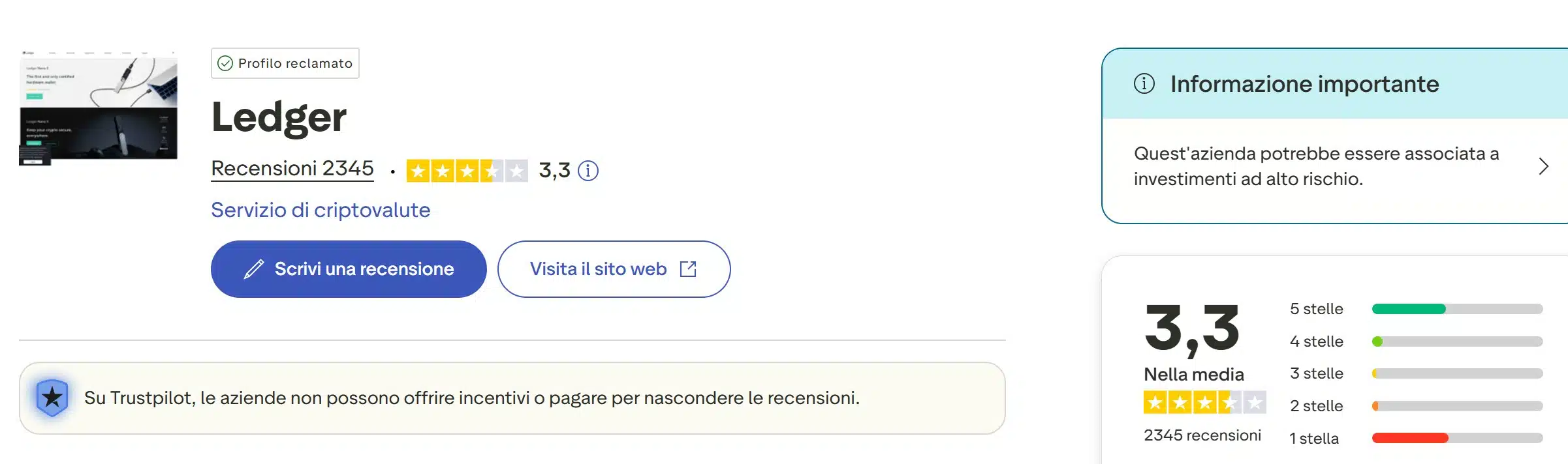 Ledger Stax su TrustPilot - recensioni positive e negative