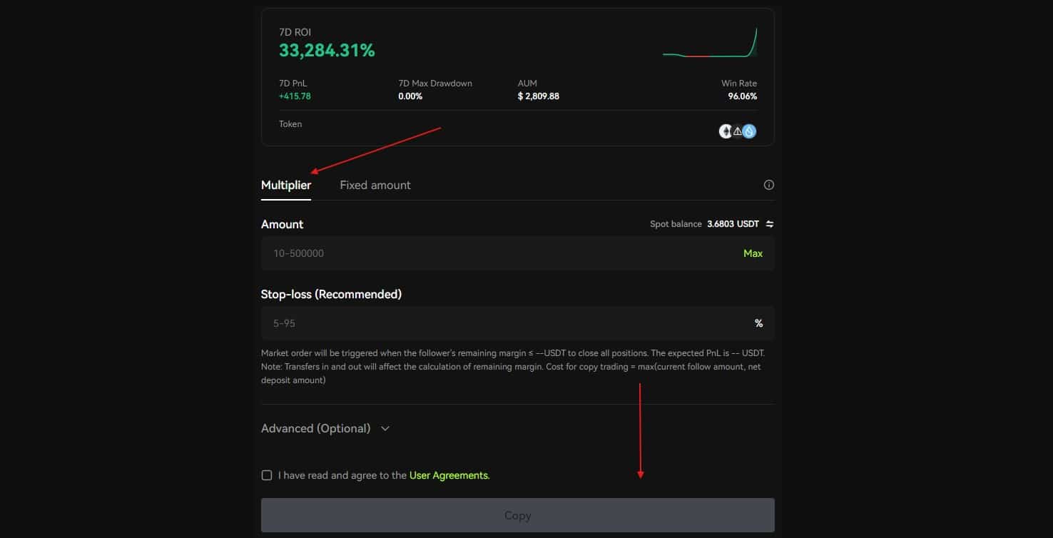 Multiplier su Copy Trading Bitunix