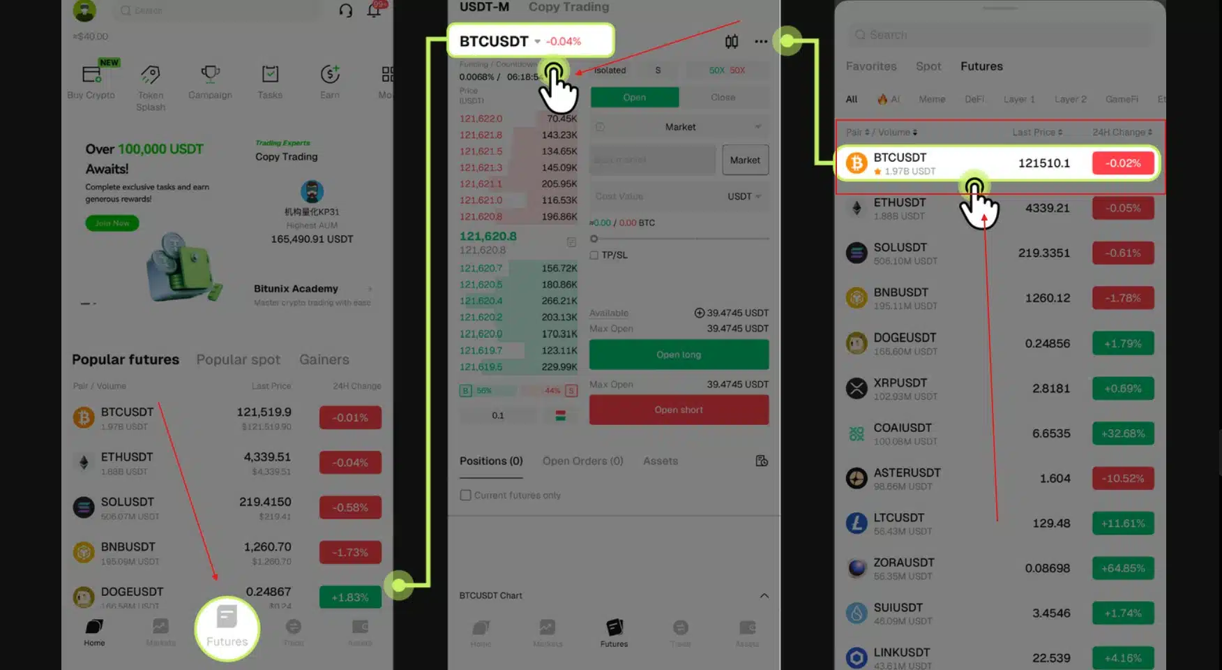 Selezione coppia trading futures Bitunix