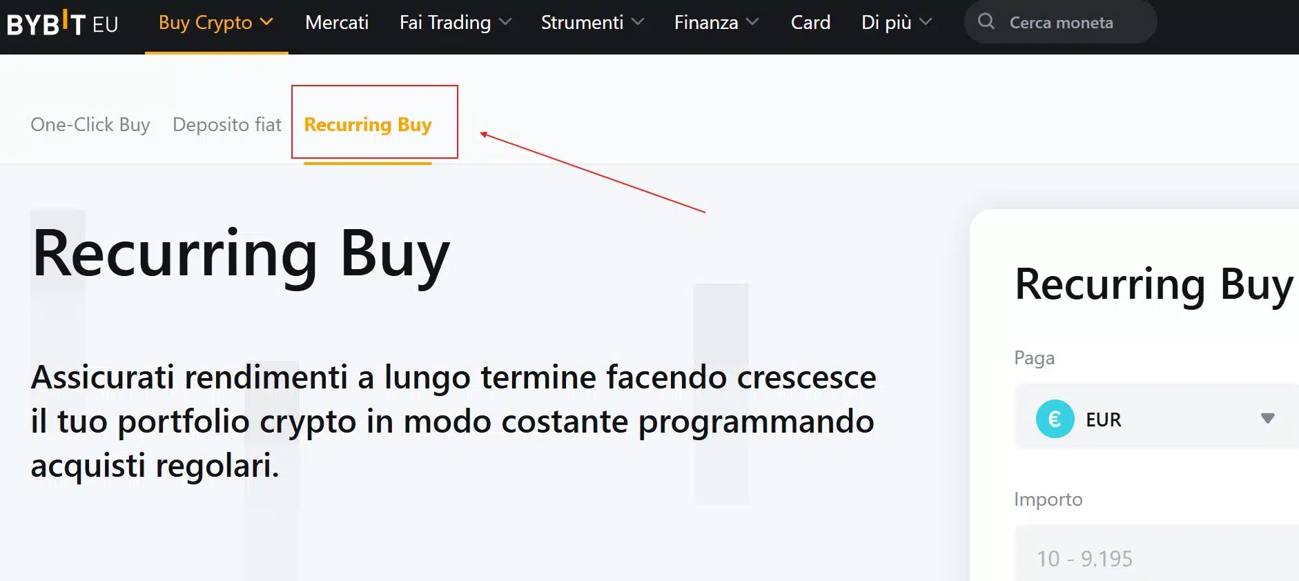Pulsante Recurring Buy su Bybit
