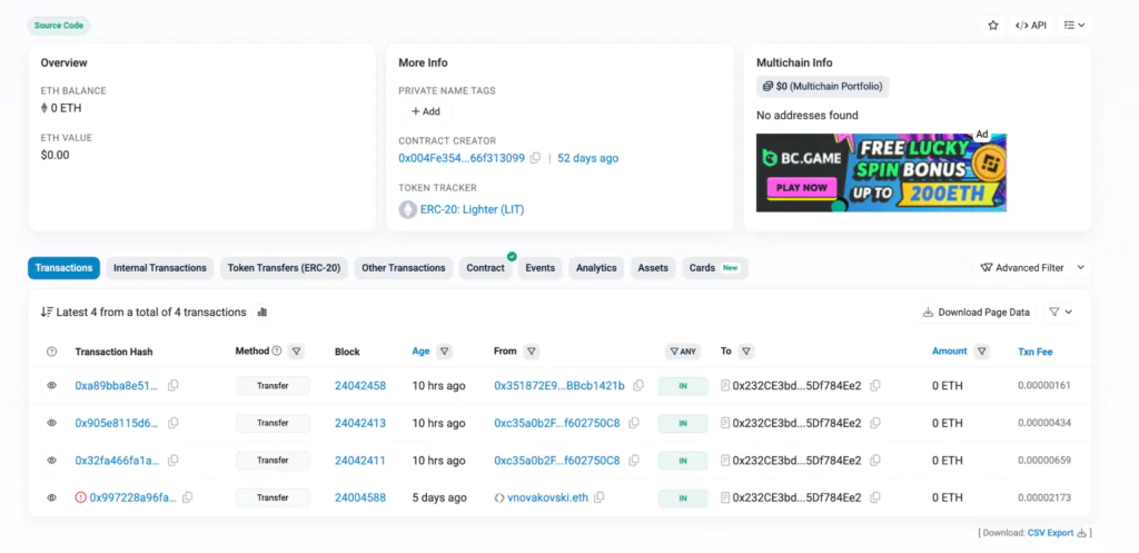 contract token Lighter
