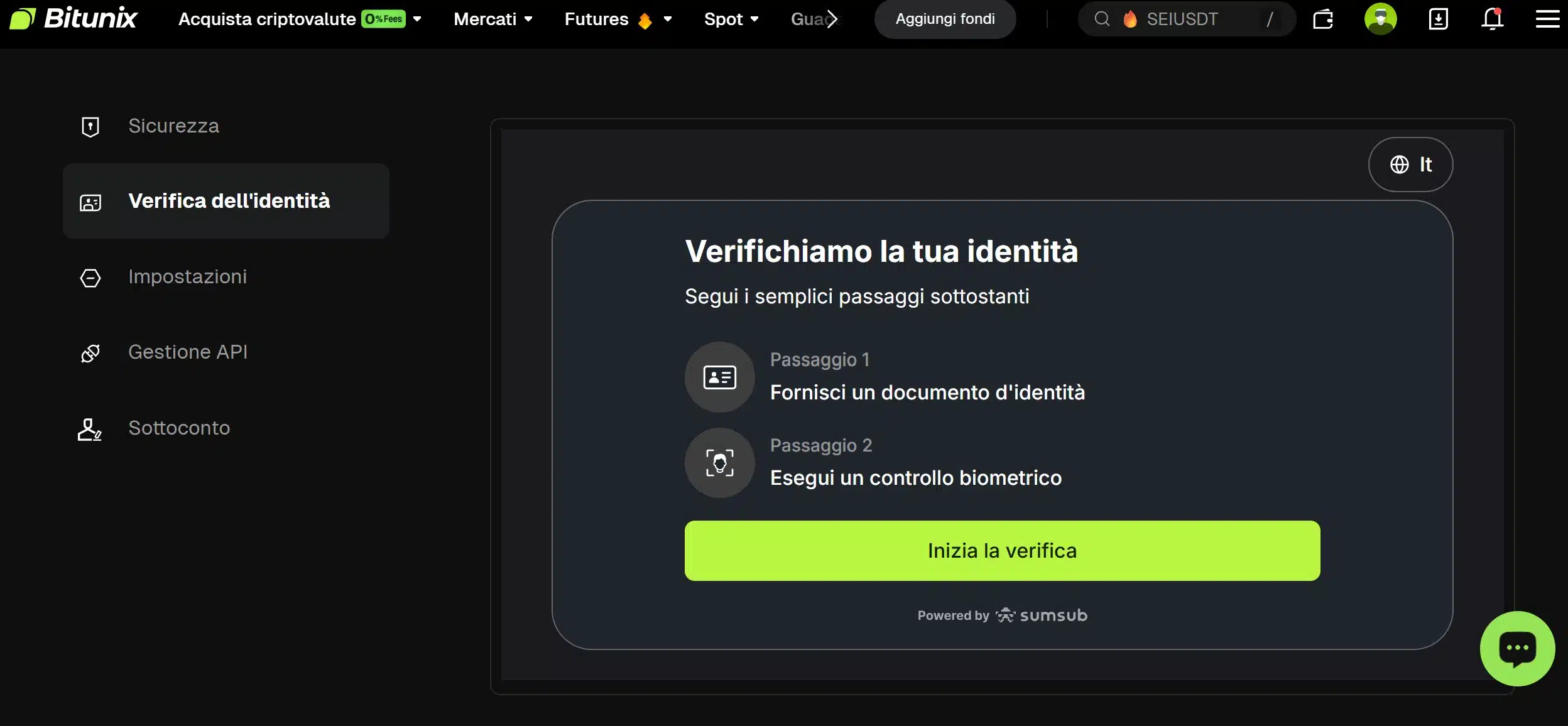 Verifica identità di primo livello su Bitunix (KYC 1)