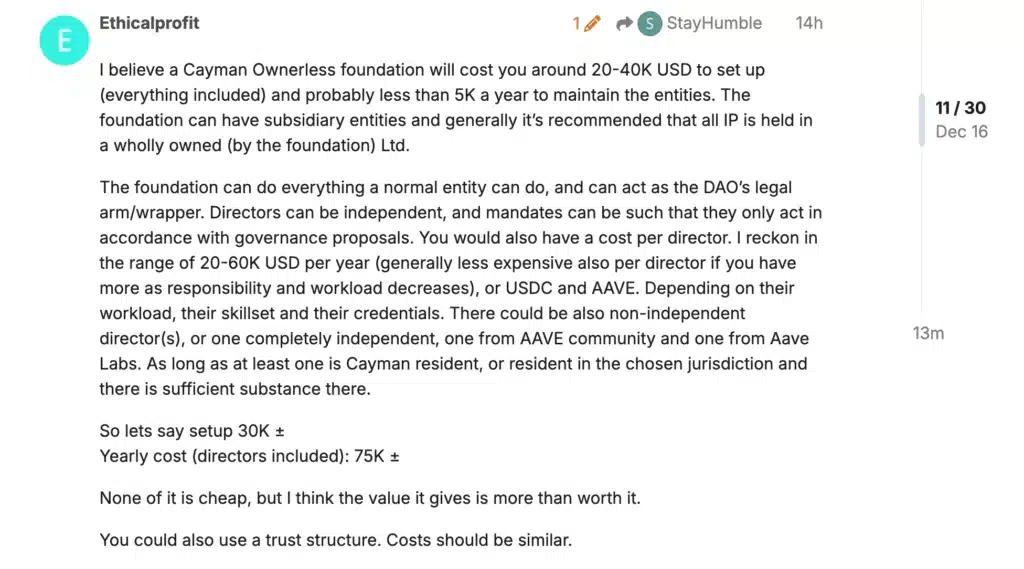 Aave governance DAO legale