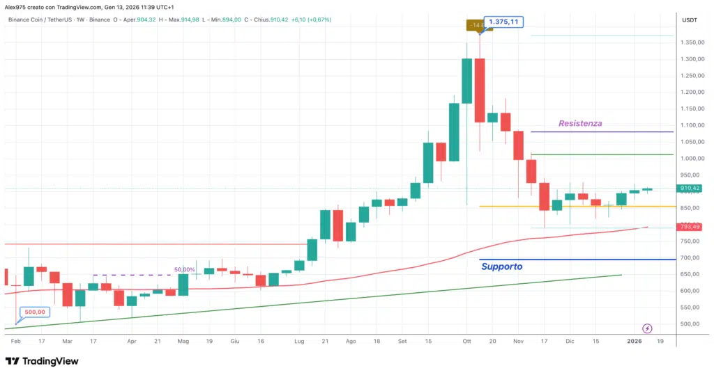 Biance Coin - (BNB) - weekly 13 gennaio 2025