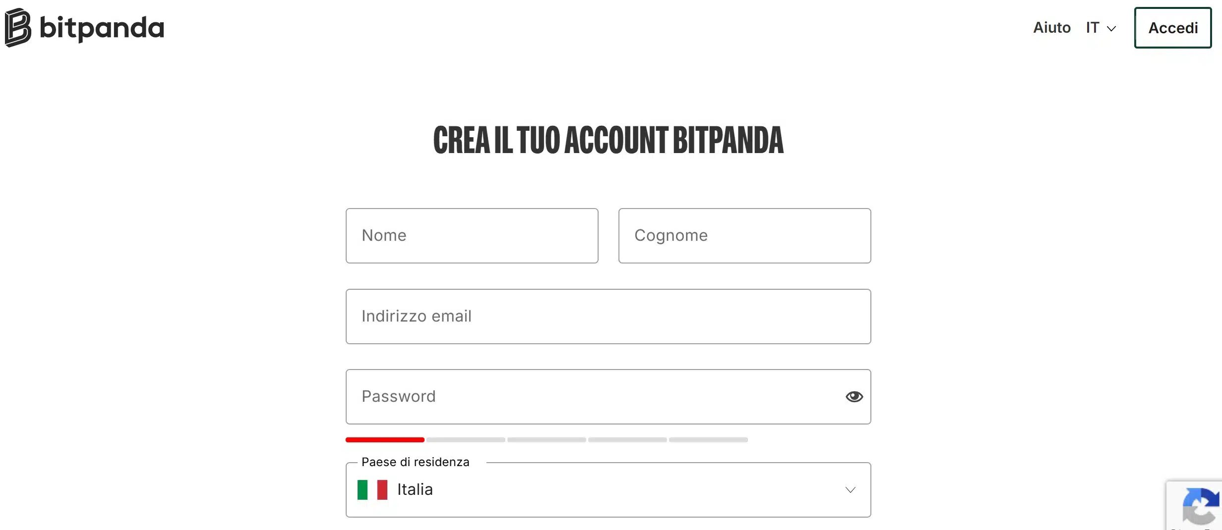 Bitpanda - registrazione