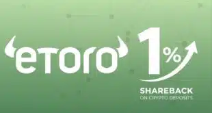 eToro promo 1% in azioni su depositi netti crypto
