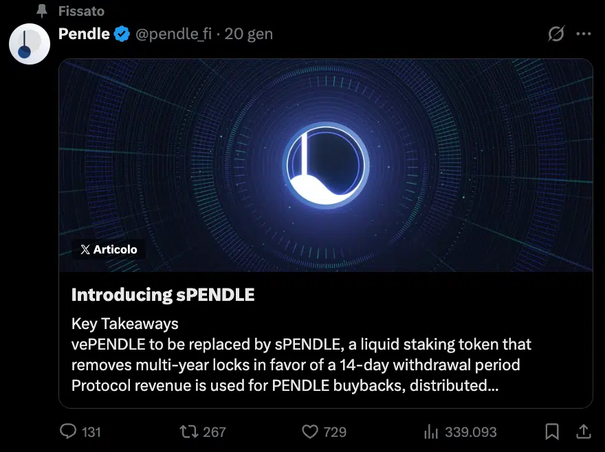 Pendle nuova tokenomics