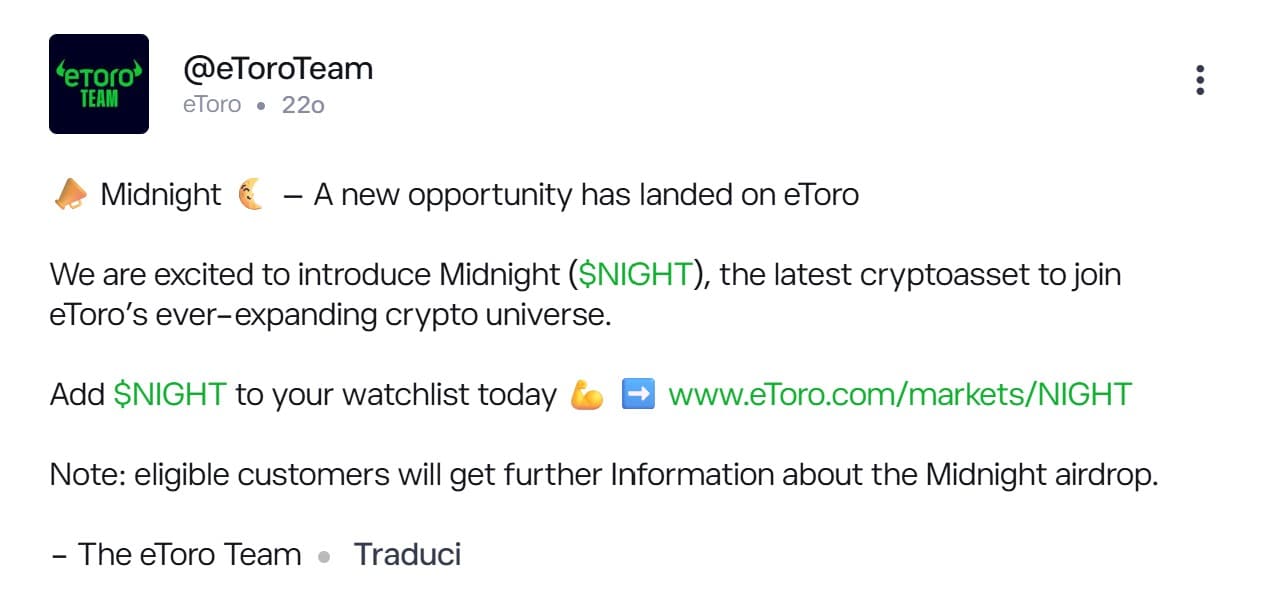 Midnight (NIGHT) su eToro