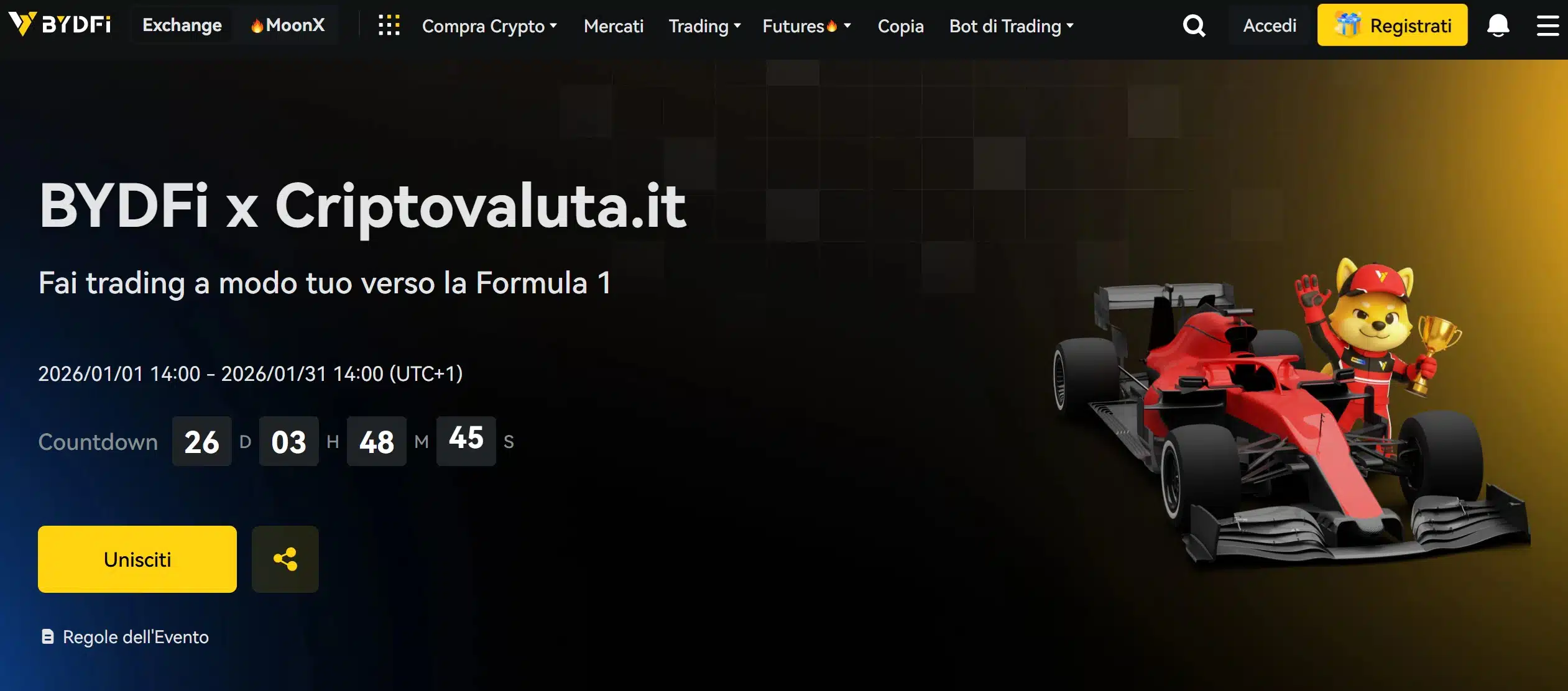 BYDFi promo campagna Formula 1