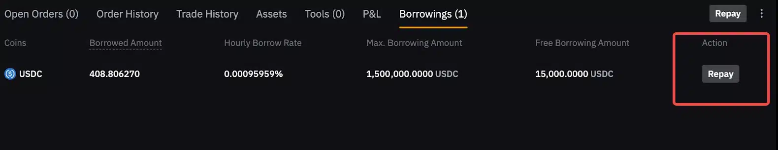 Rimborso prestiti Margin Trading Spot Bybit EU