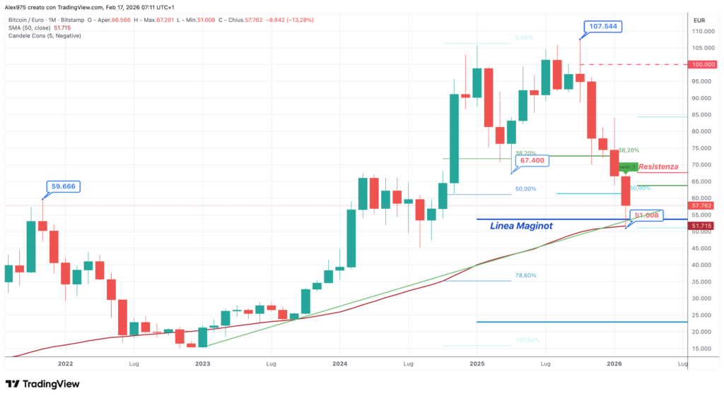 Bitcoin (BTCEUR) - monthly febbraio 2026