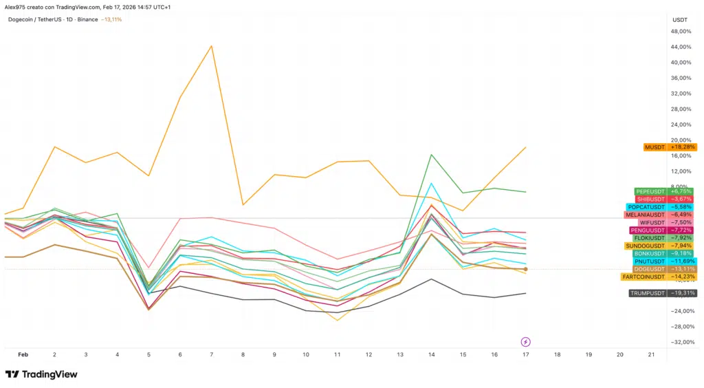 Andamento meme token a febbraio