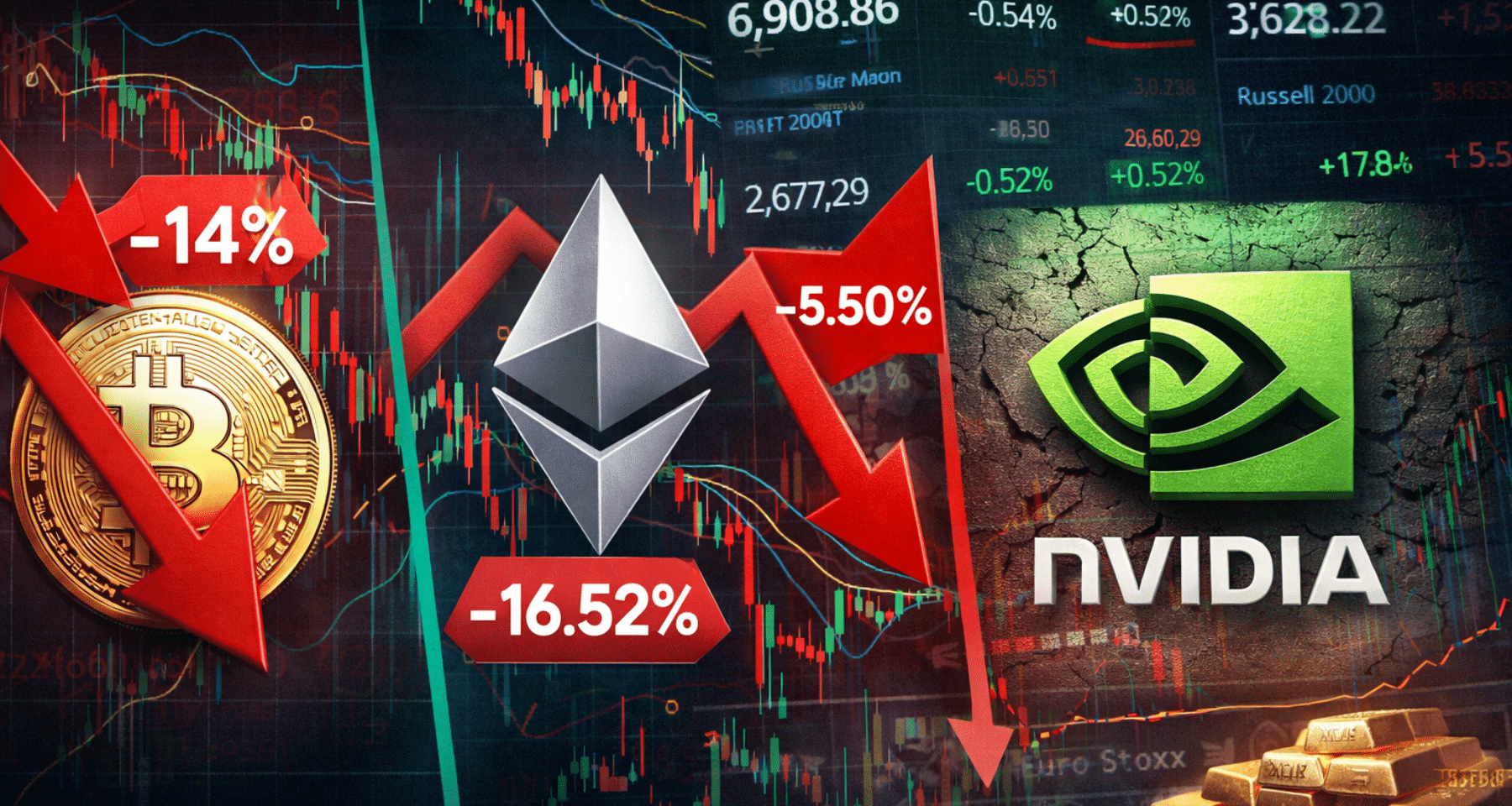 Frenata crypto: Nvidia affonda il Nasdaq mentre Bitcoin ed Ethereum sono bloccati in congestione