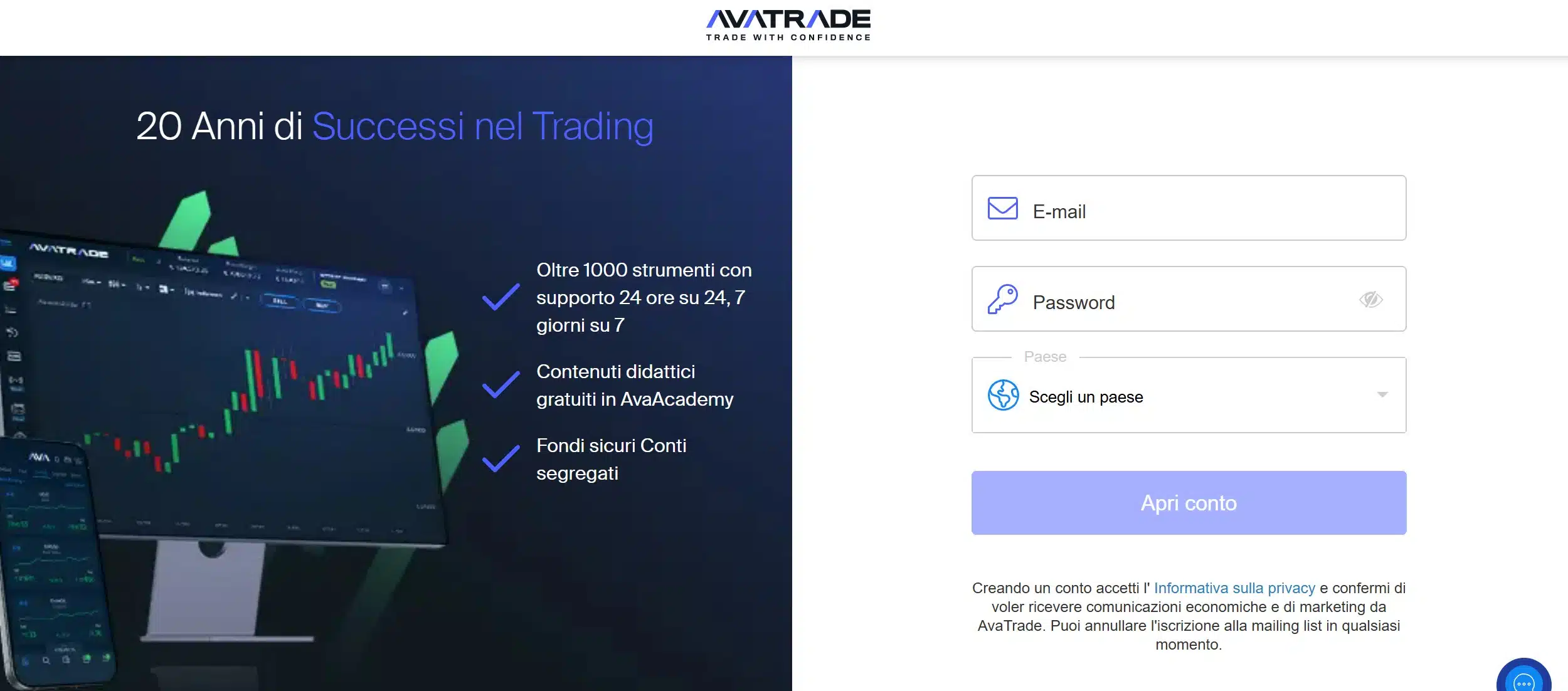 AvaTrade registrazione e login