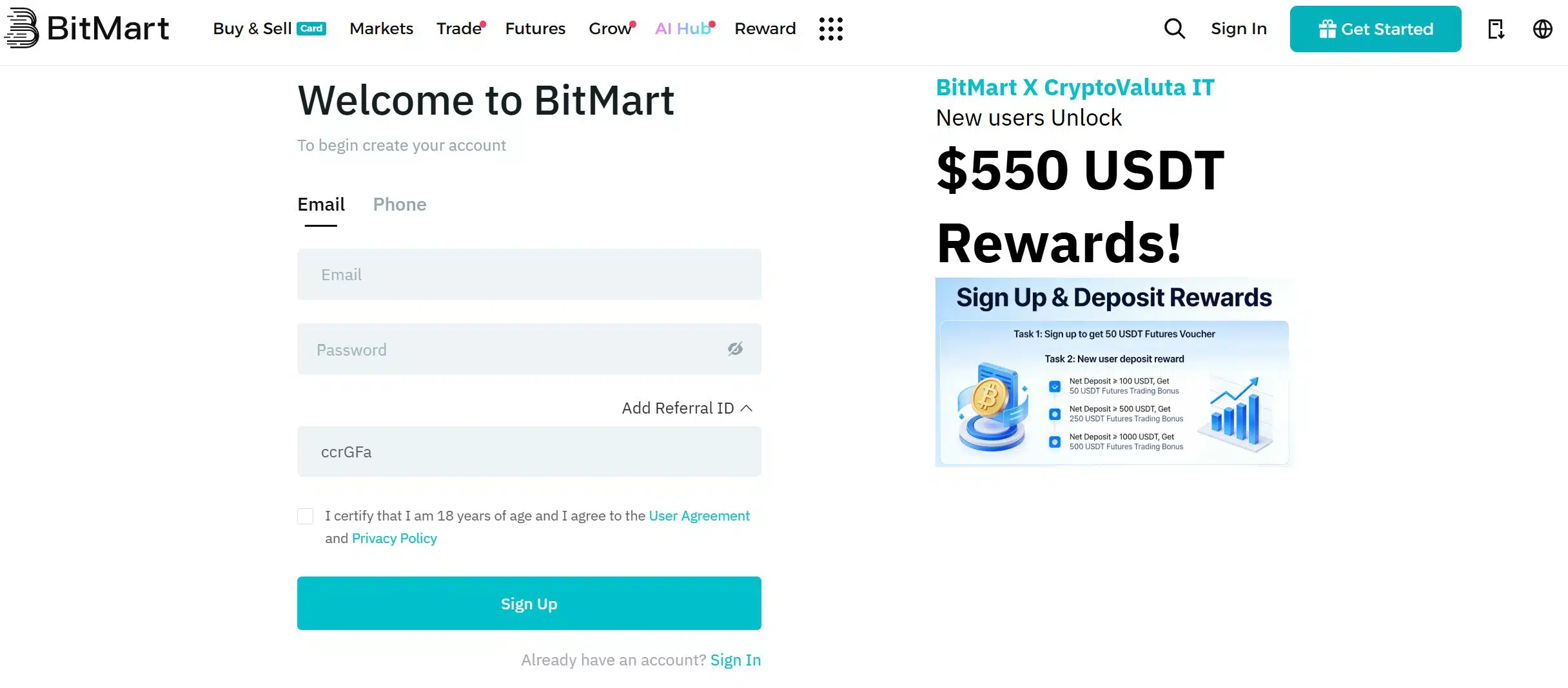 BitMart Promo - registrazione