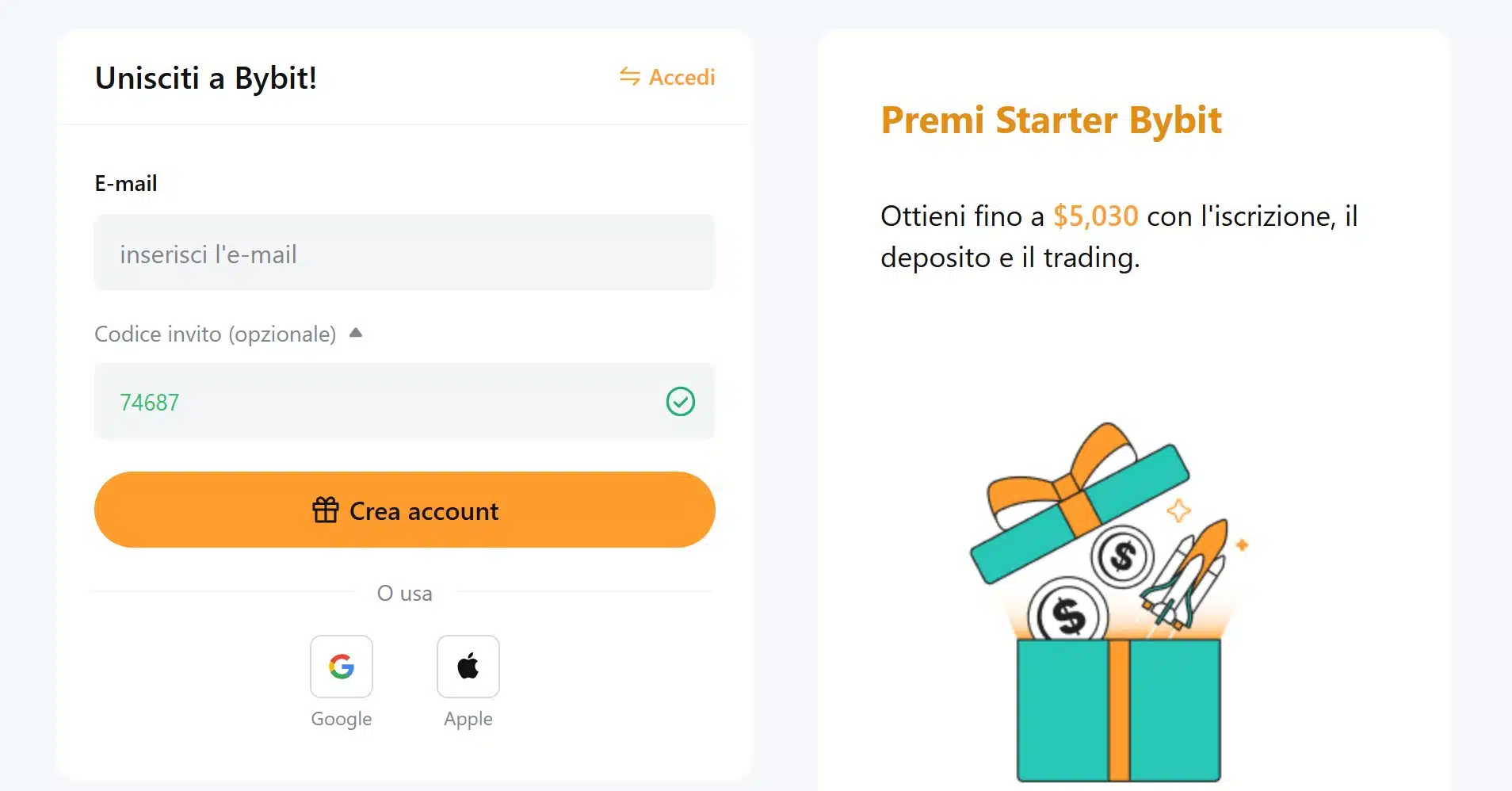Apri un account su Bybit EU