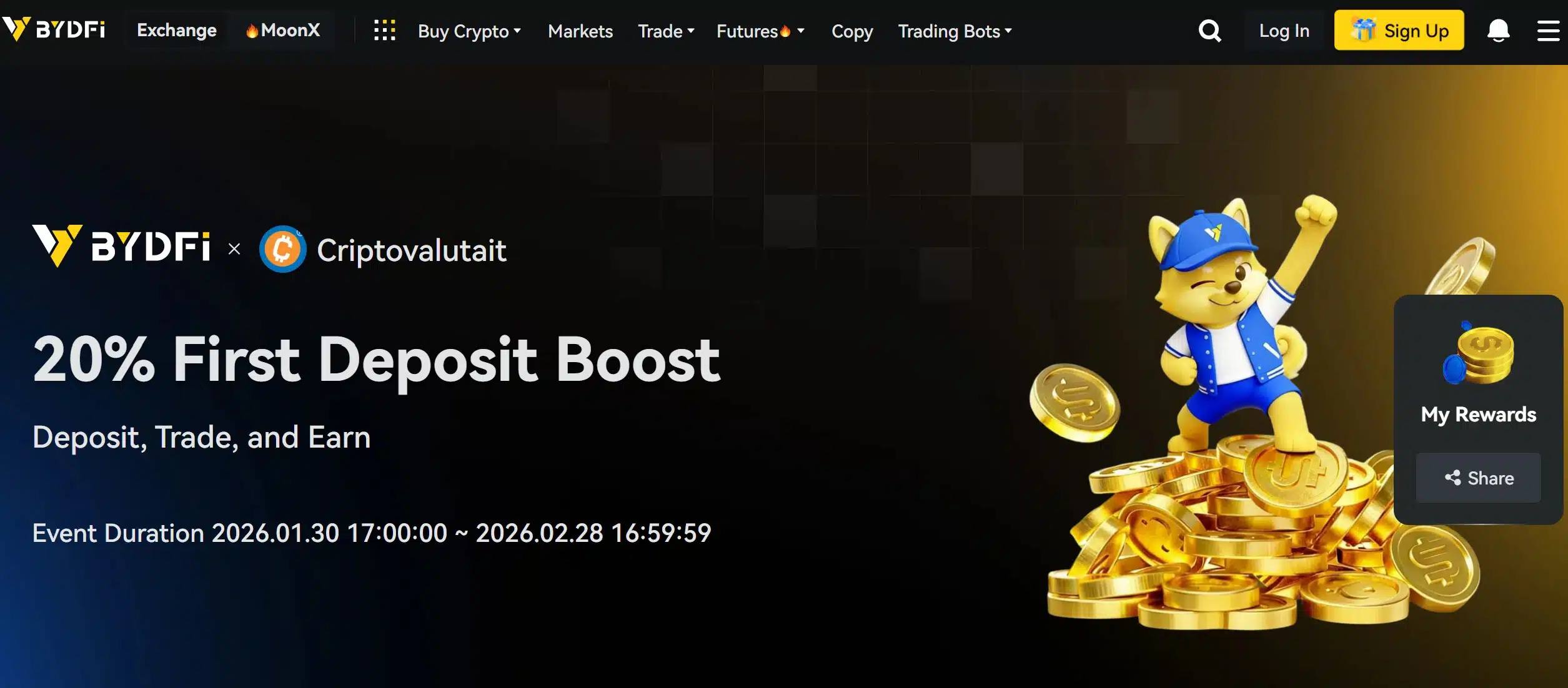 BYDFi crypto bonus cashback 20%