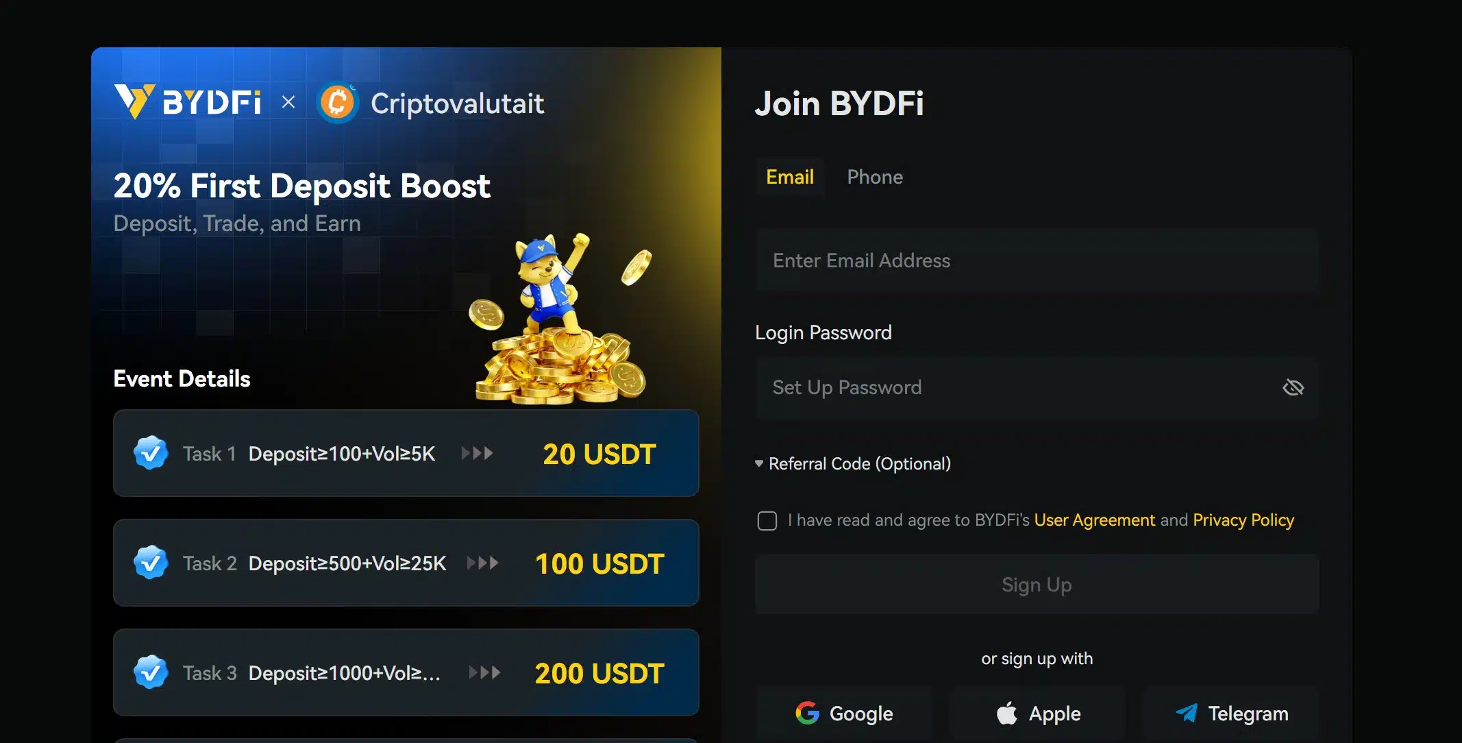 BYDFi leva finanziaria - registrazione