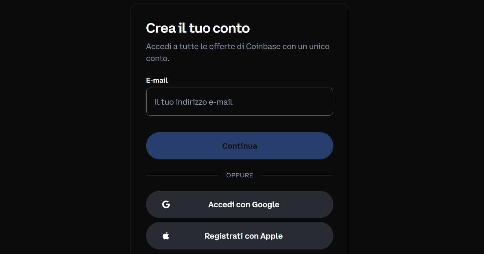 Coinbase - registrazione