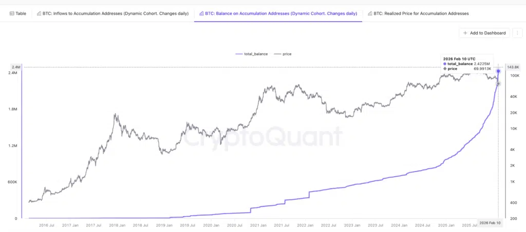 BTC balance accumulation addresses - CryptoQuant