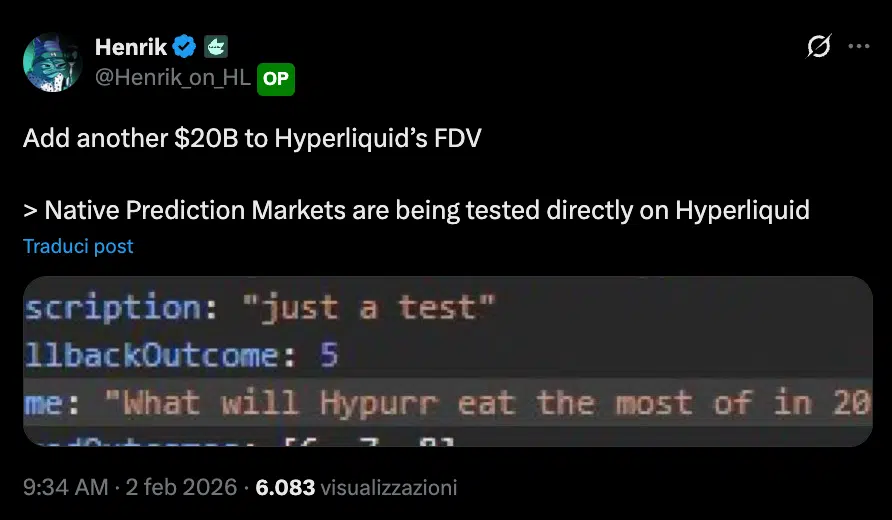 Hyperliquid test prediction markets