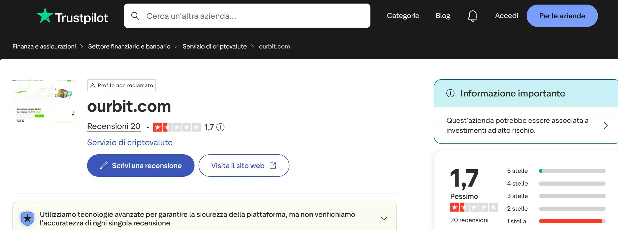 Ourbit su TrustPilot - recensioni positive e negative