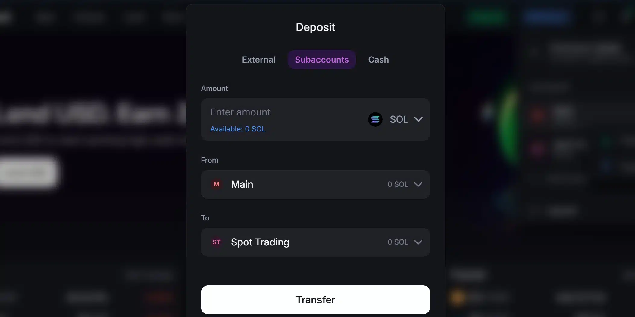 Trasferire fondi dai subaccount su Backpack