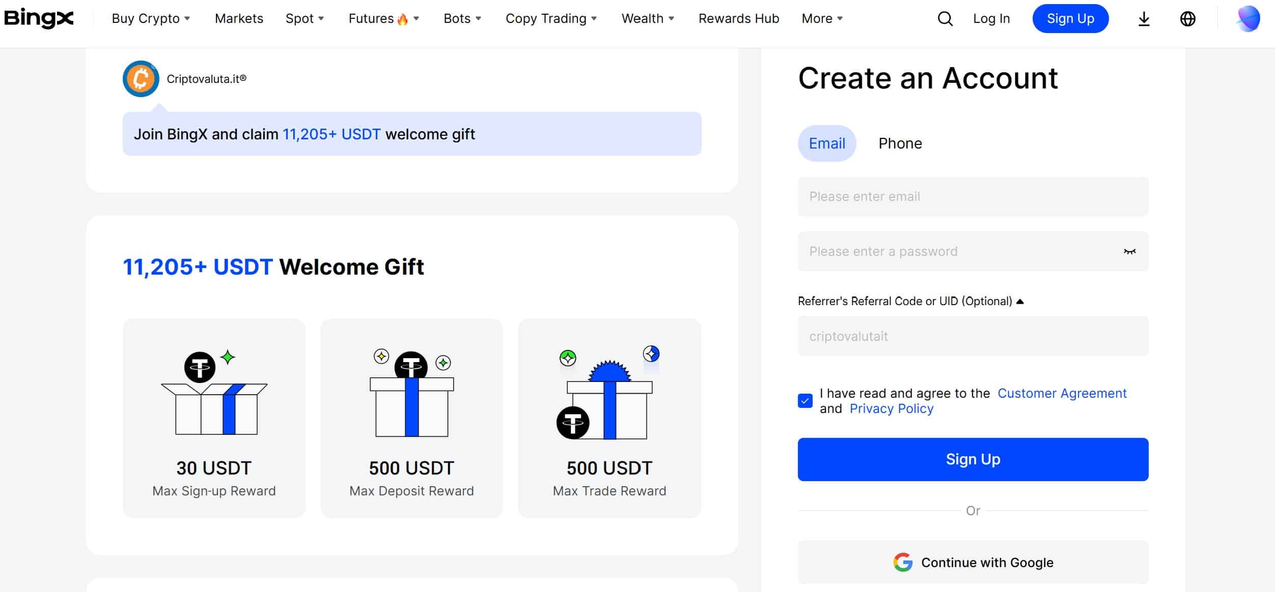 BingX - Registrazione ed apertura account