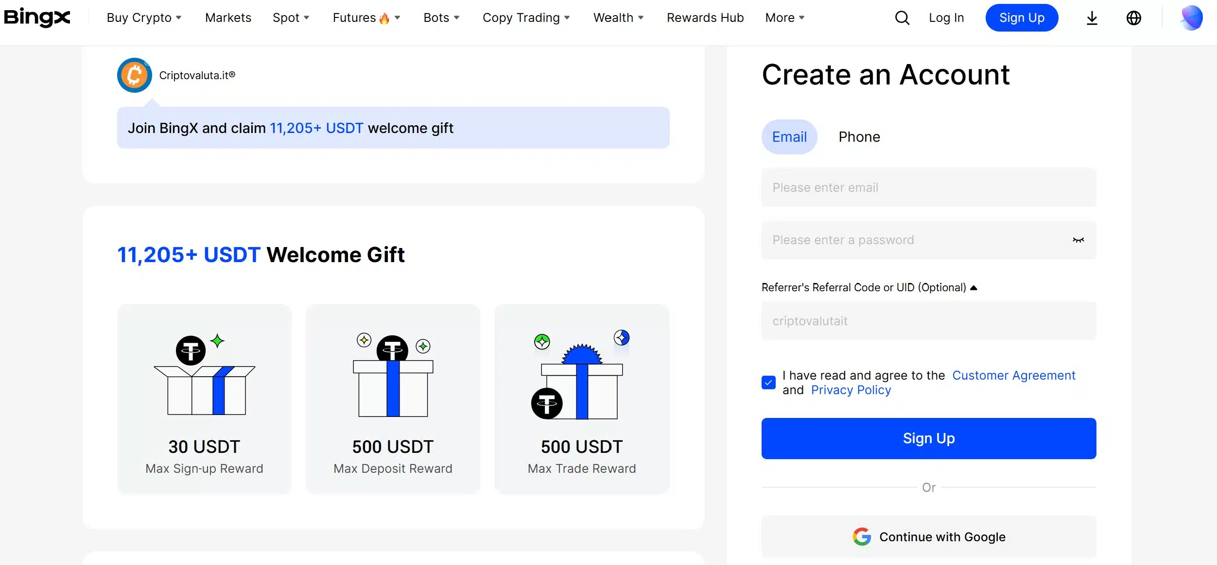 BingX - Registrazione ed apertura account