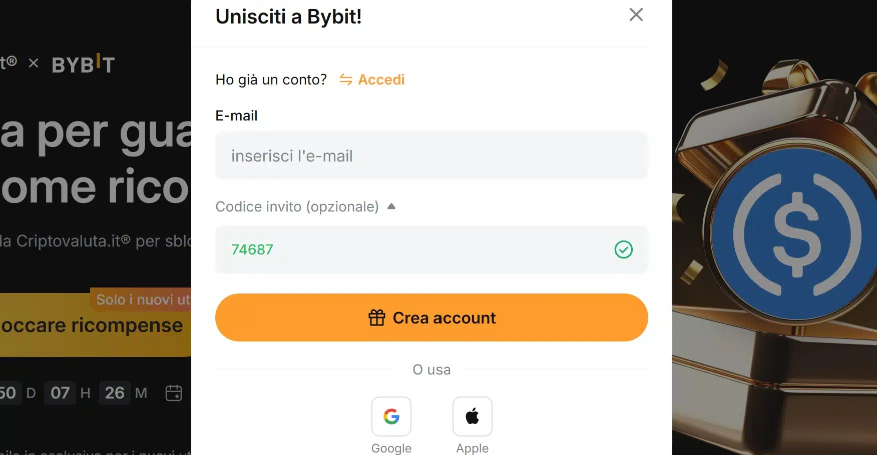 Bonus benvenuto Bybit - registrazione
