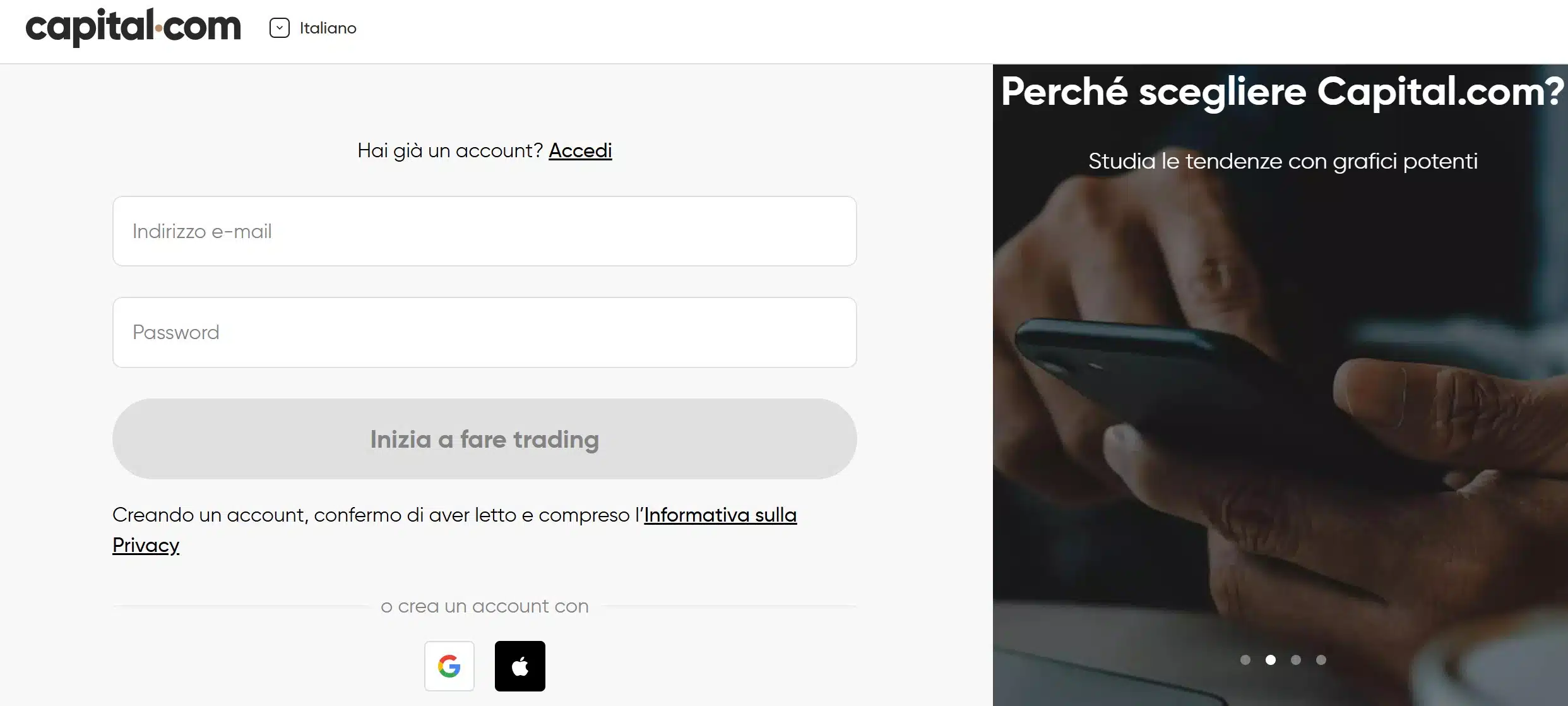 Capital.com - Registrazione