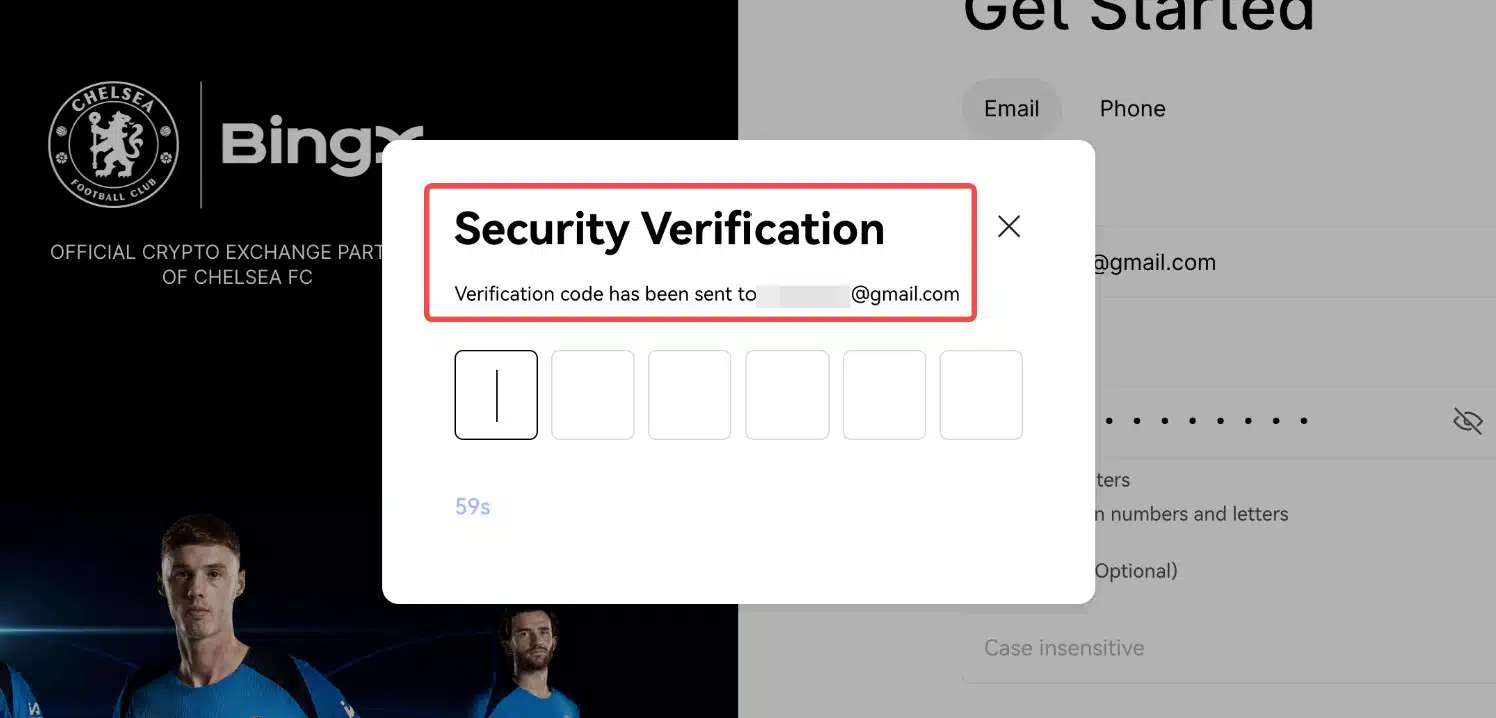 Codice di verifica BingX - Registrazione
