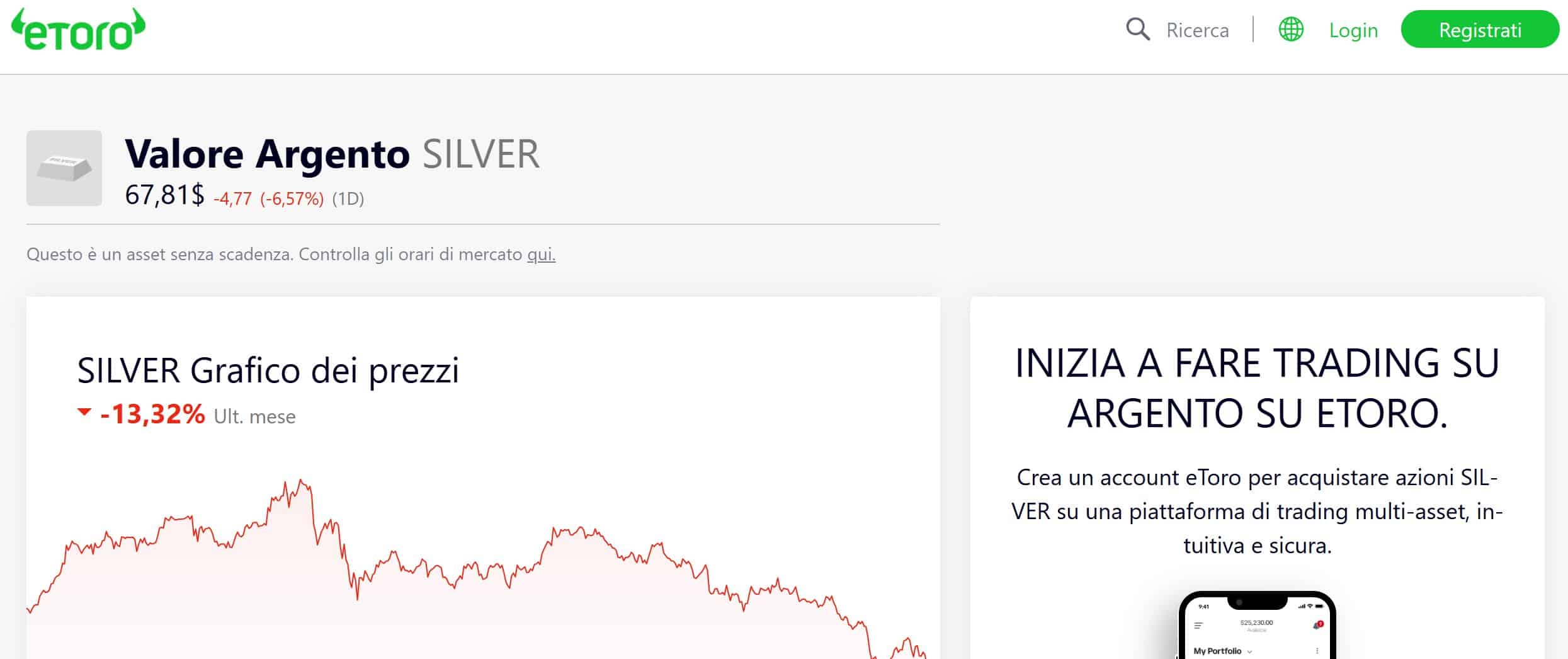 eToro - piattaforma per trading argento