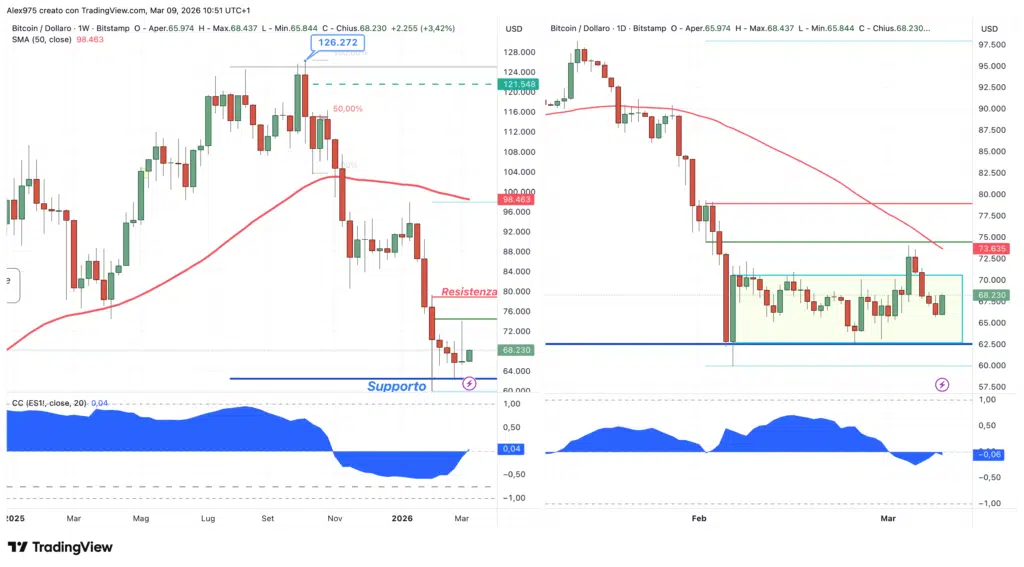 BTC e S&P coefficiente di correlazione