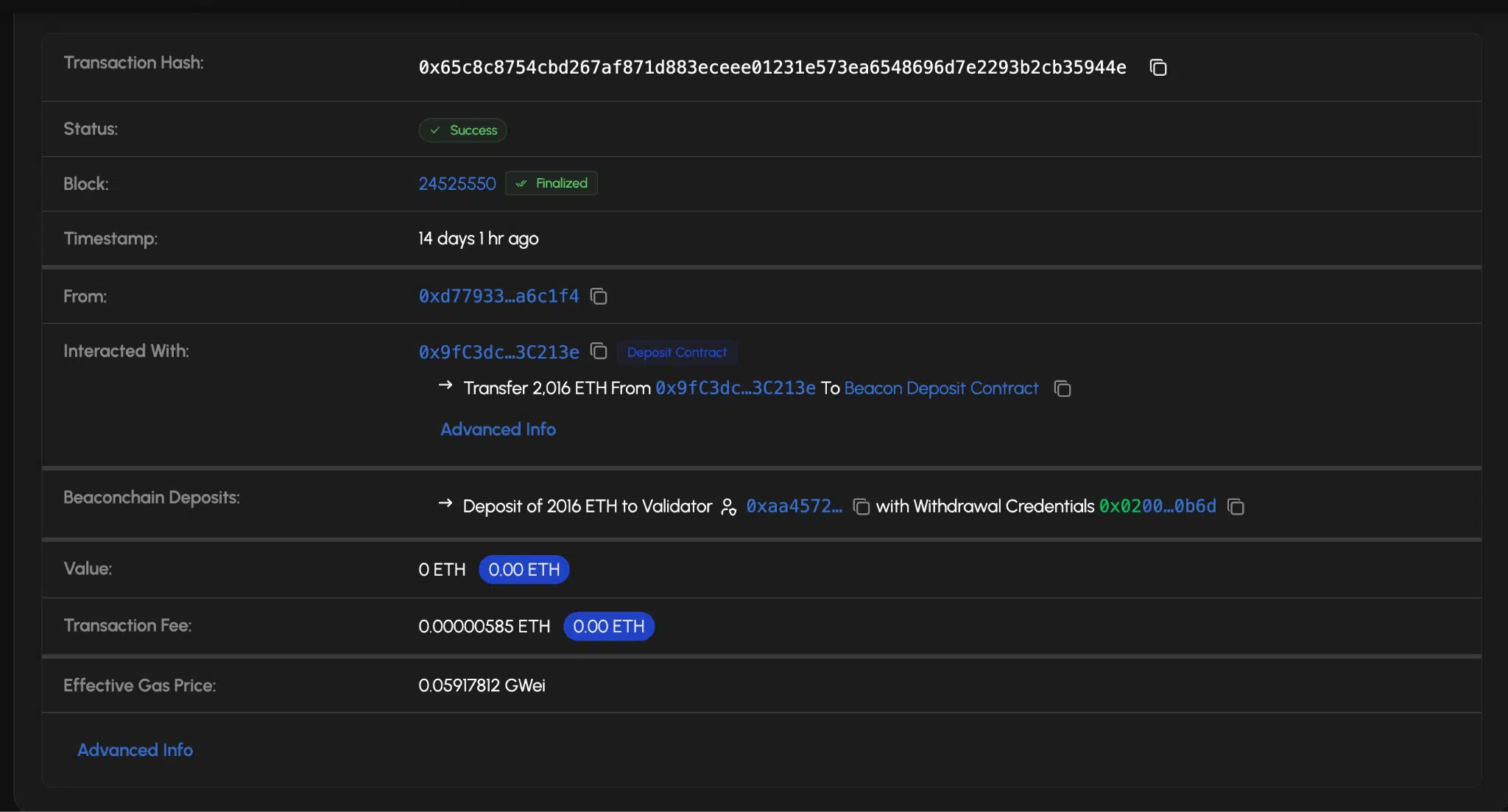 Transazione Ethereum Foundation