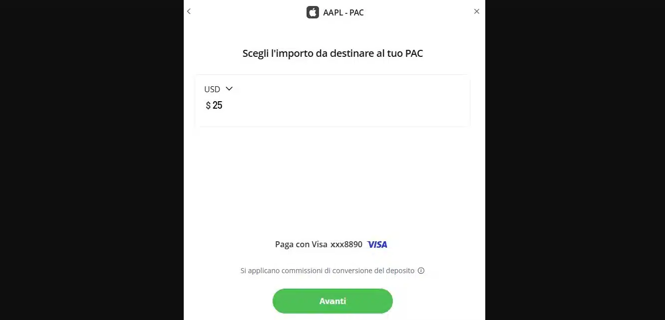Scelta dell'importo per l'eToro PAC