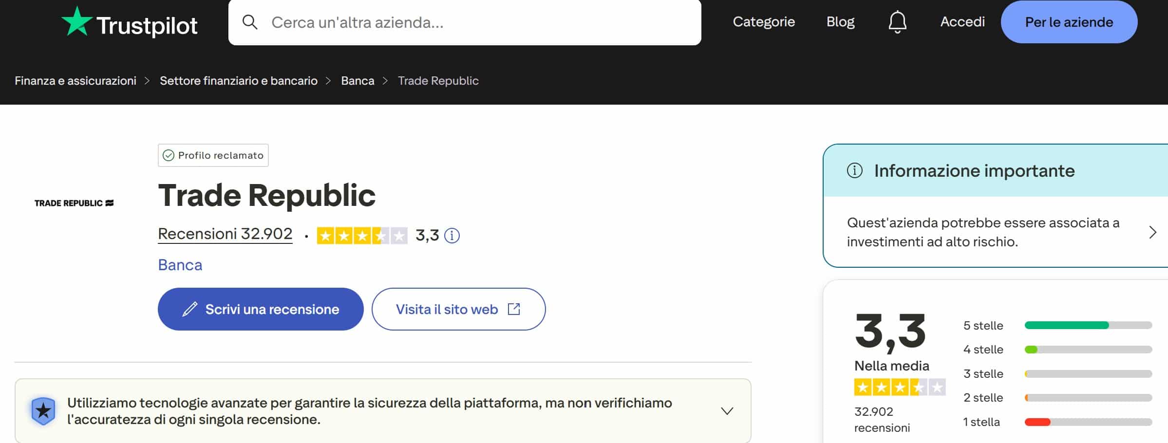 Trade Republic su TrustPilot - Recensioni positive e negative