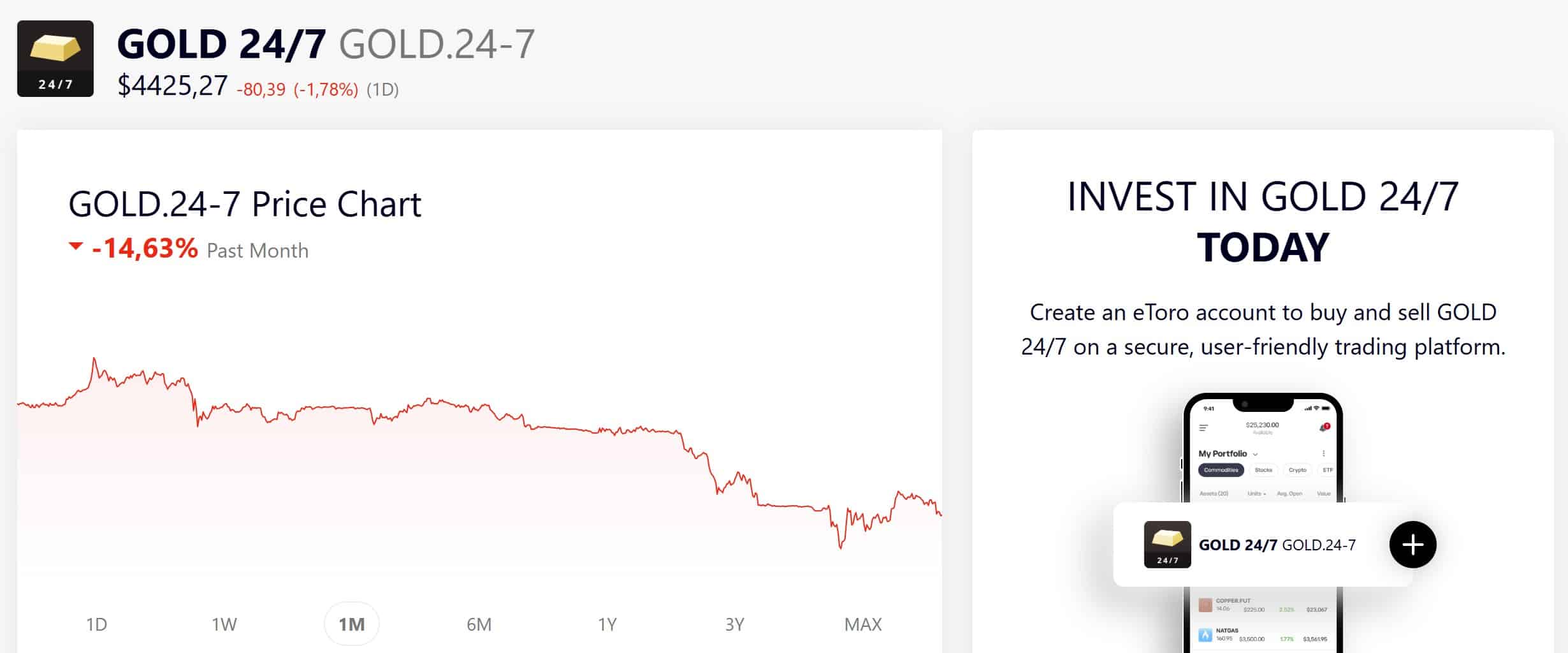 Trading 24/7 sull'oro - eToro
