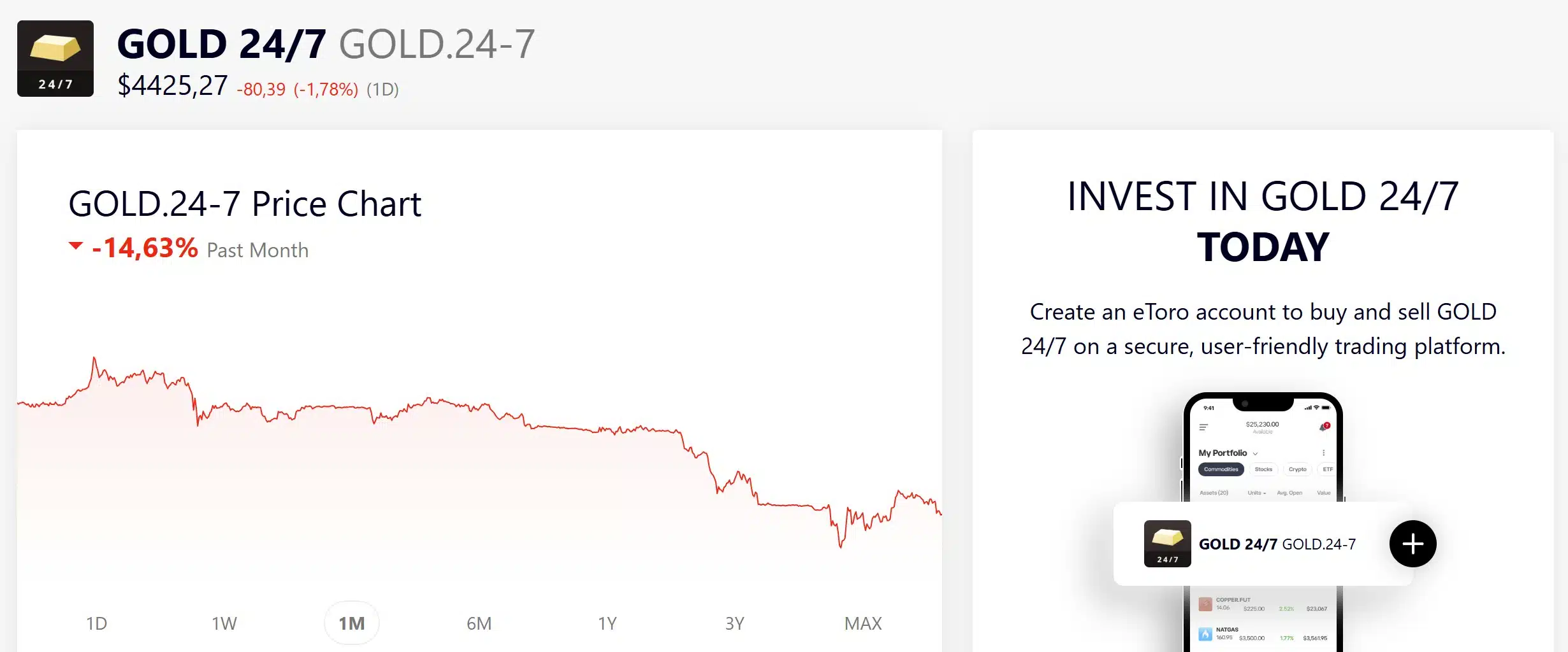 Trading 24/7 sull'oro - eToro