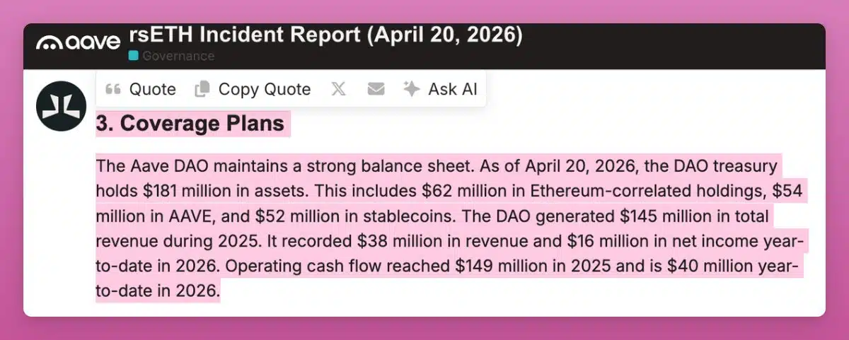 Treasury Aave situazione finanziaria