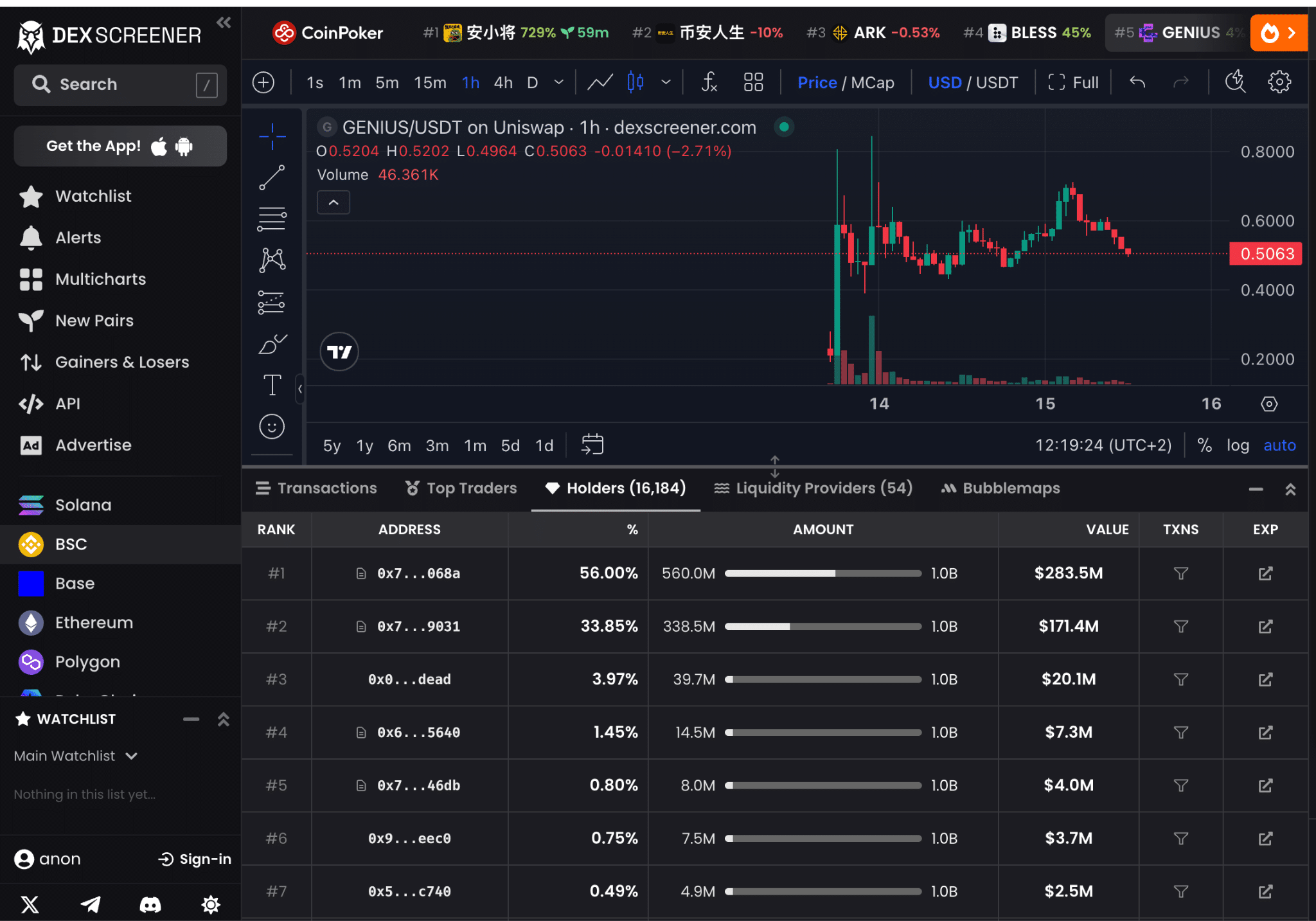 GENIUS holders address DEX Screener